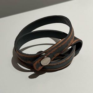 Leather cuff bracelet with button clasp. Blue fade with natural leather colour